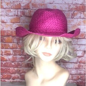 Vintage Tropical Trends Hot Pink Straw Cowboy Hat